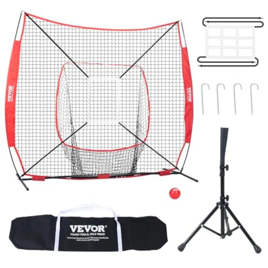 

Softball Practice Net, Portable Baseball Training Net for Hitting, Batting, Catching, Pitching - Backstop Equipment with Bow Fr