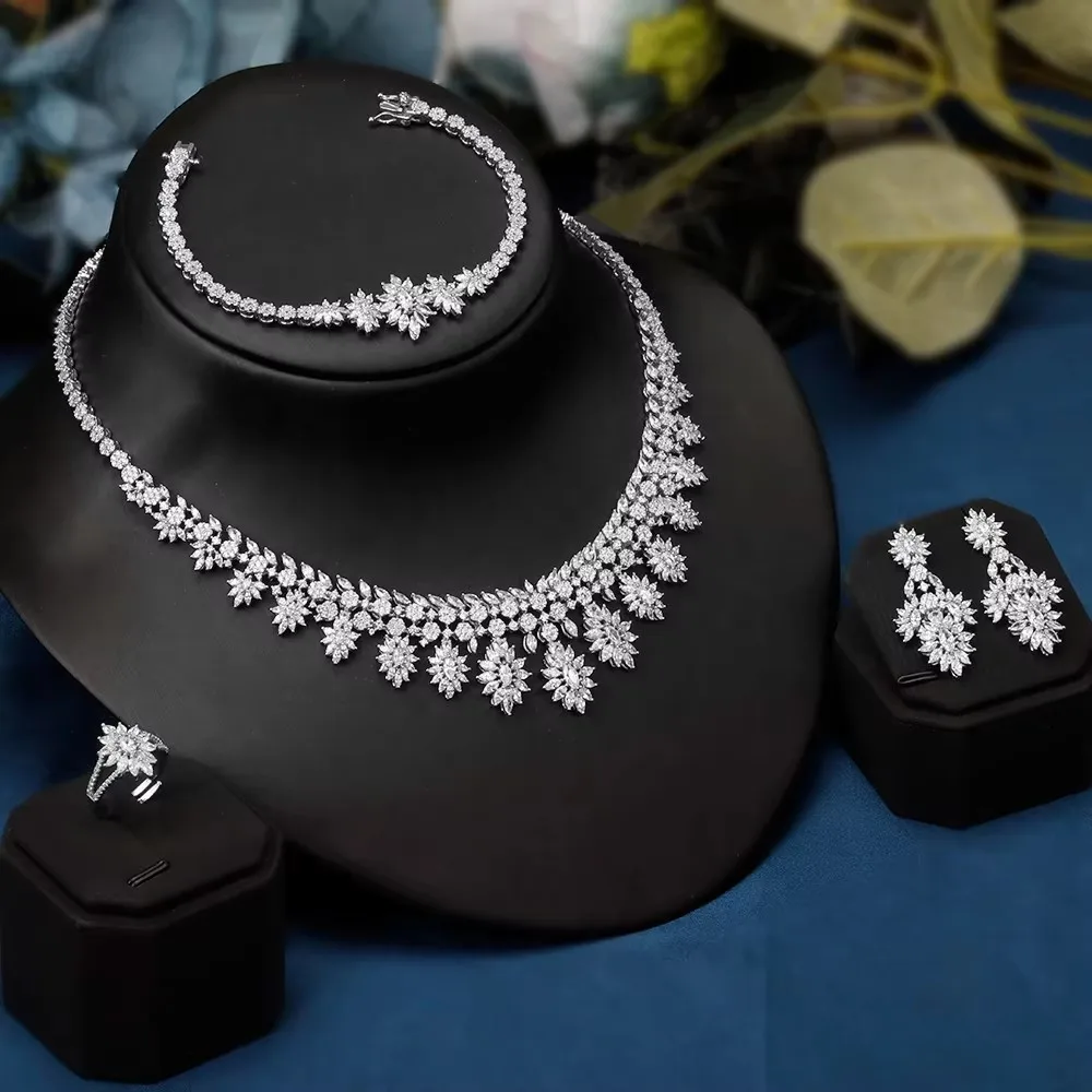 

Bride Talk High Quality Women Jewelry Set 4 PCS Cubic Zirconia Saudi Arabia Bridal Wedding Jewellery Accessories