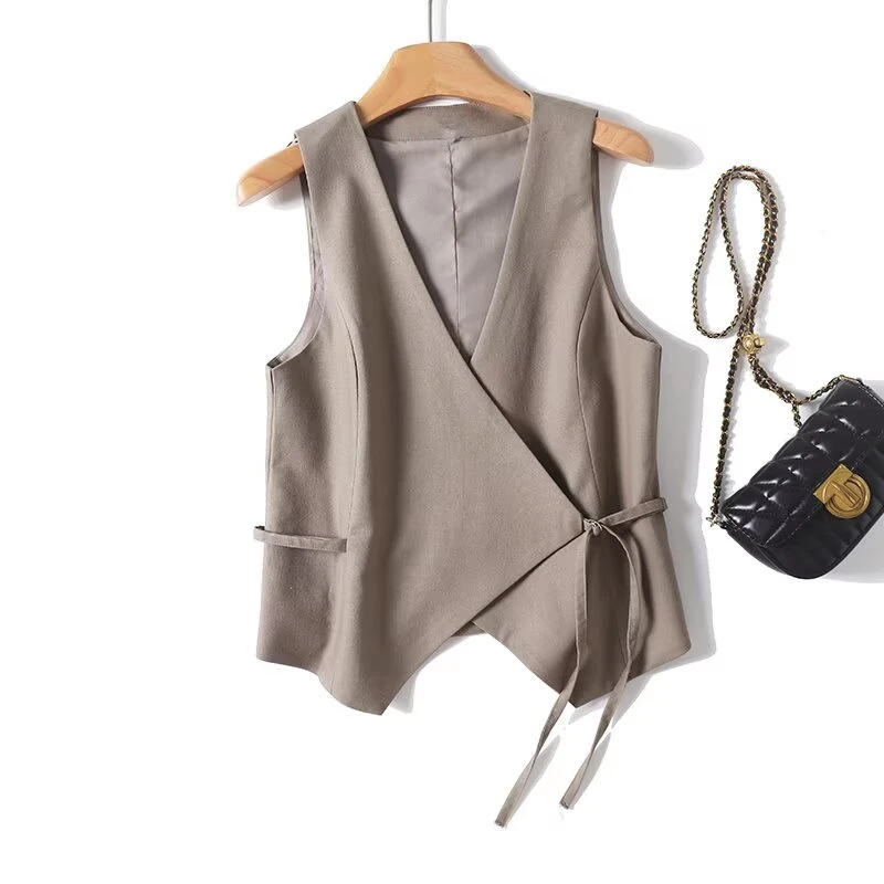 

Jenny&Dave British Minimalist Khaki Color Vest Women Tank Top Fashion Office Ladies Elegant V-neck Sleeveless Suit For Women