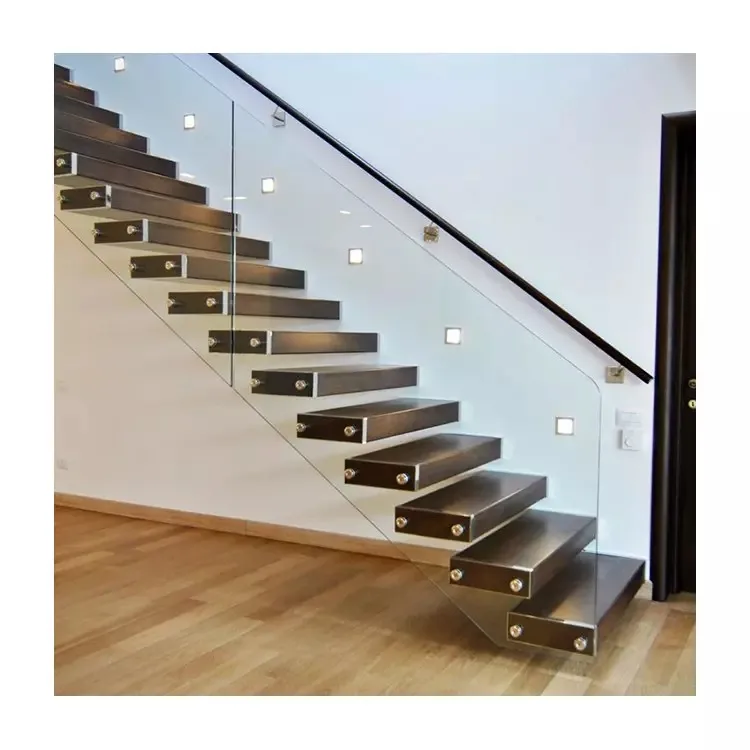 Customization White Oak Step Luxury Modern Custom Wooden Straight Stair Models Iron Stairs
