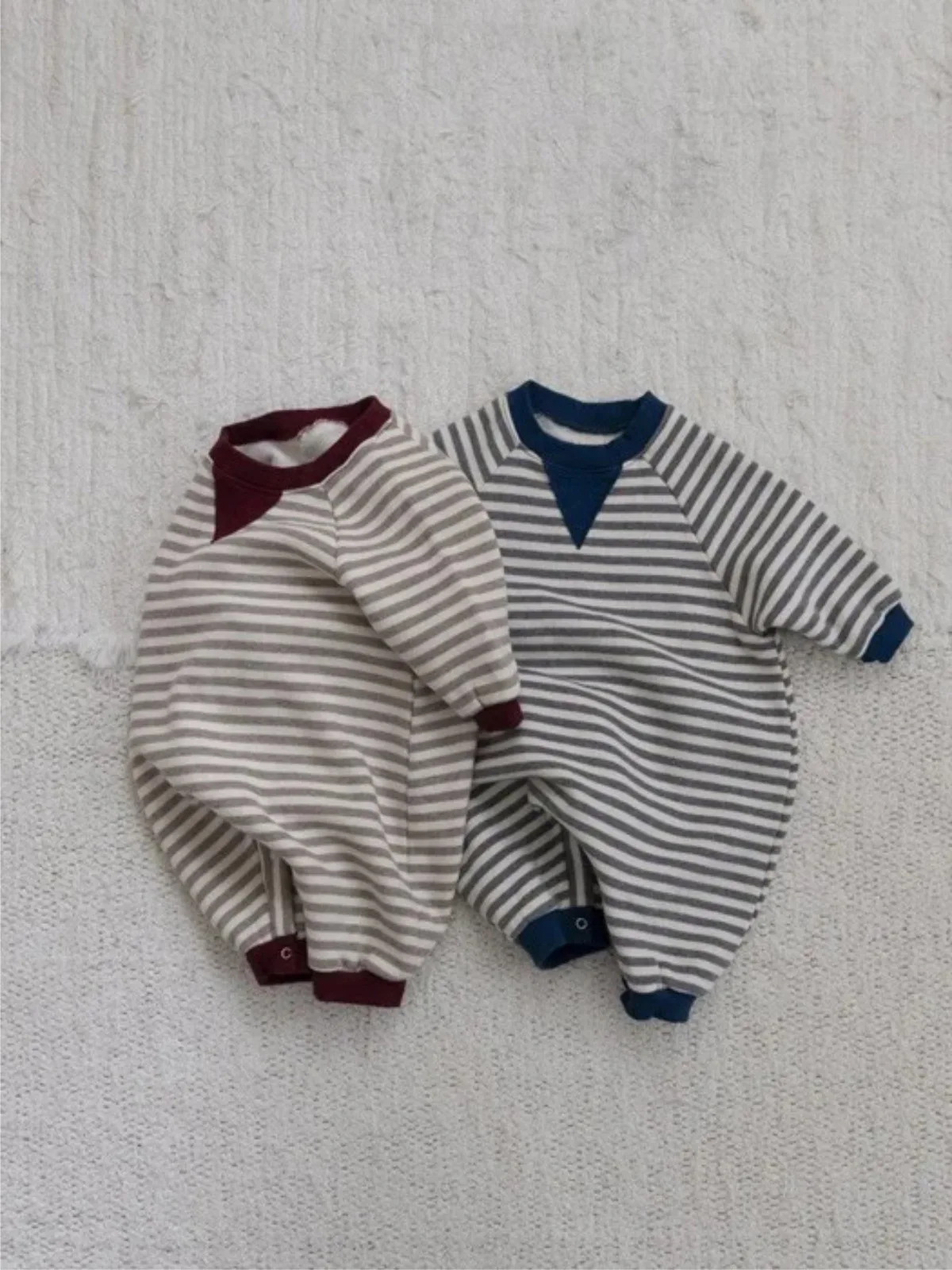 

Baby Clothes Autumn Winter Baby Boys Long Sleeve Fleece Romper Fashion Striped Infant Warm Jumpsuit