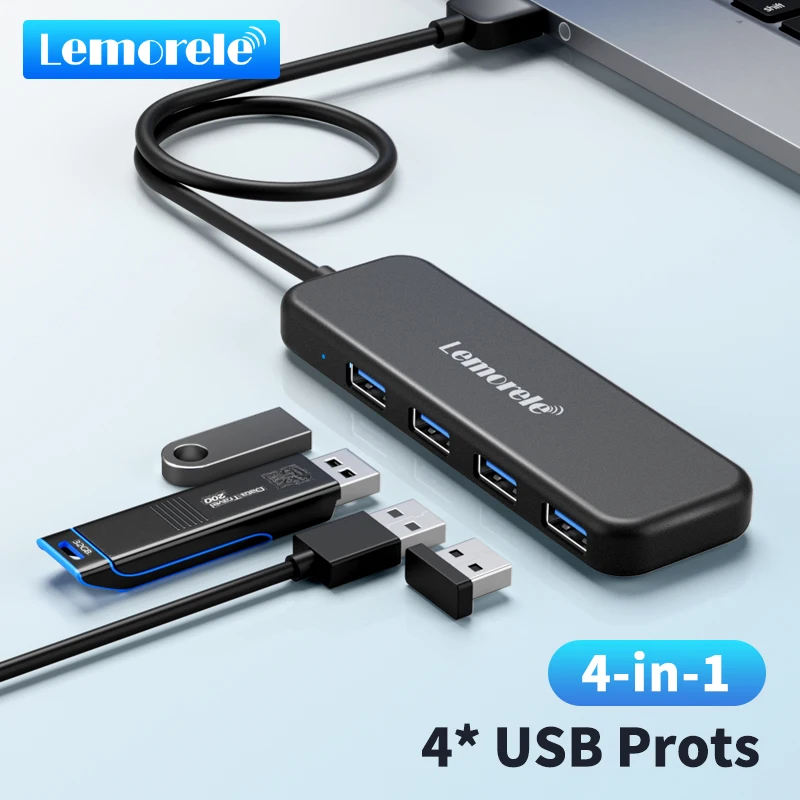 Lemorele USB HUB USB 3.0 Adapter 4 Ports Type A HUB OTG Adapter High Speed Data Transmission for Laptop Computer Accessories