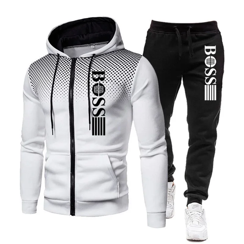 

A new 2025 men's hoodie with zipper and autumn/winter casual pants set, high-quality, brand fitness and running sportswear