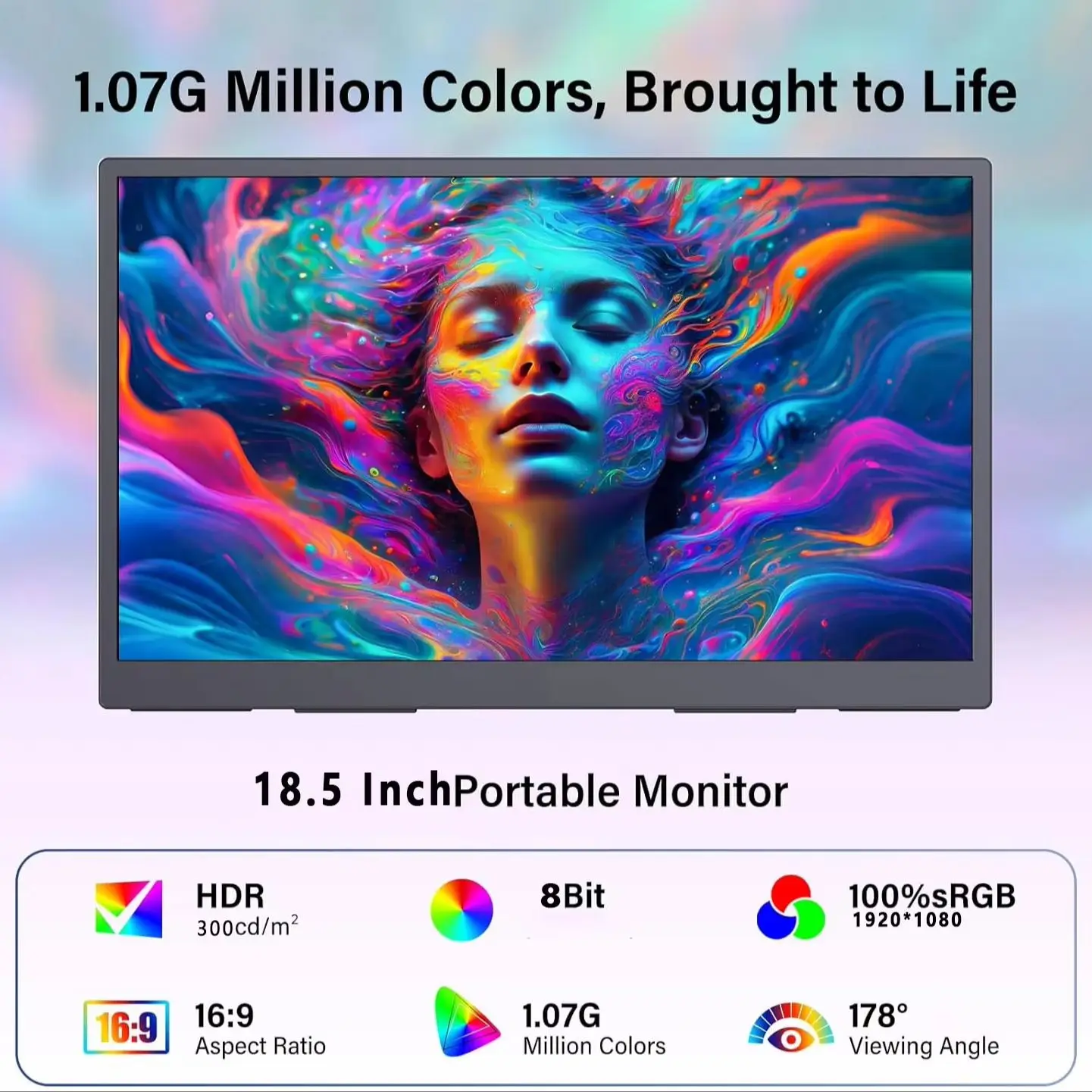 18.5 Inch Portable Monitor 1920*1080 FHD IPS 100%sRGB  External Second Screen for Laptop PC PS Phone PS4/5 and Game Consoles
