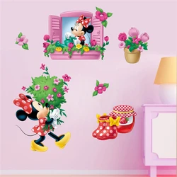 Cartoon Cute Mickey Minnie Wall Stickers Non-Wall Damaging for kids room Living Room Background Decoration Wall Decals