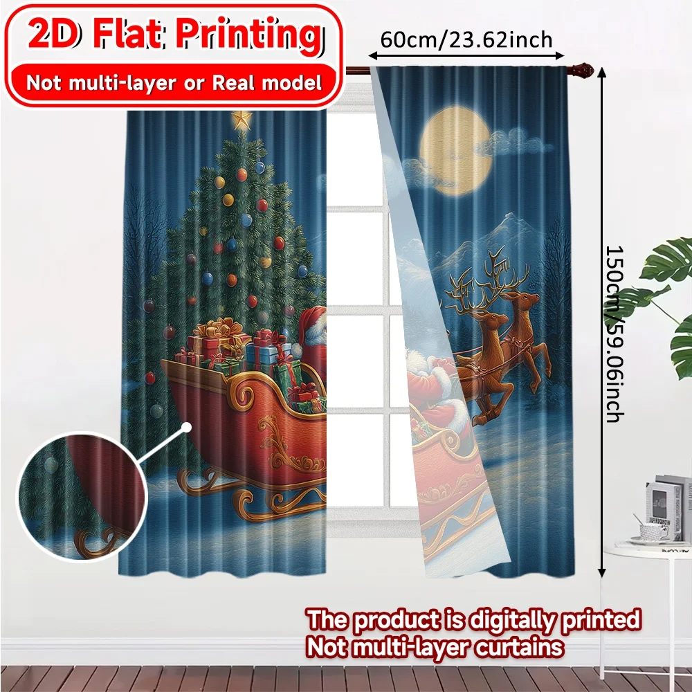 2D FLAT PRINTING 2pcs Curtains (Without Rod) Christmas Sleigh Ride Scene Easter holiday curtains with digital printing Polyester