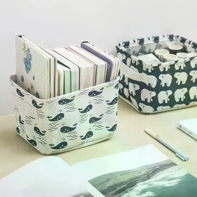 1pc Cotton Linen Fabric Waterproof Desktop Sundries Basket Storage Box Cosmetic Toy Organizer Underwear Socks Clothes Storagebag