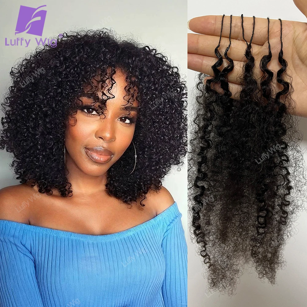 Human Crochet Afro Hair Kinky Curly Pre Separated Feather Extensions Knotless Micro Ring Loop Hair Crochet With String view 5