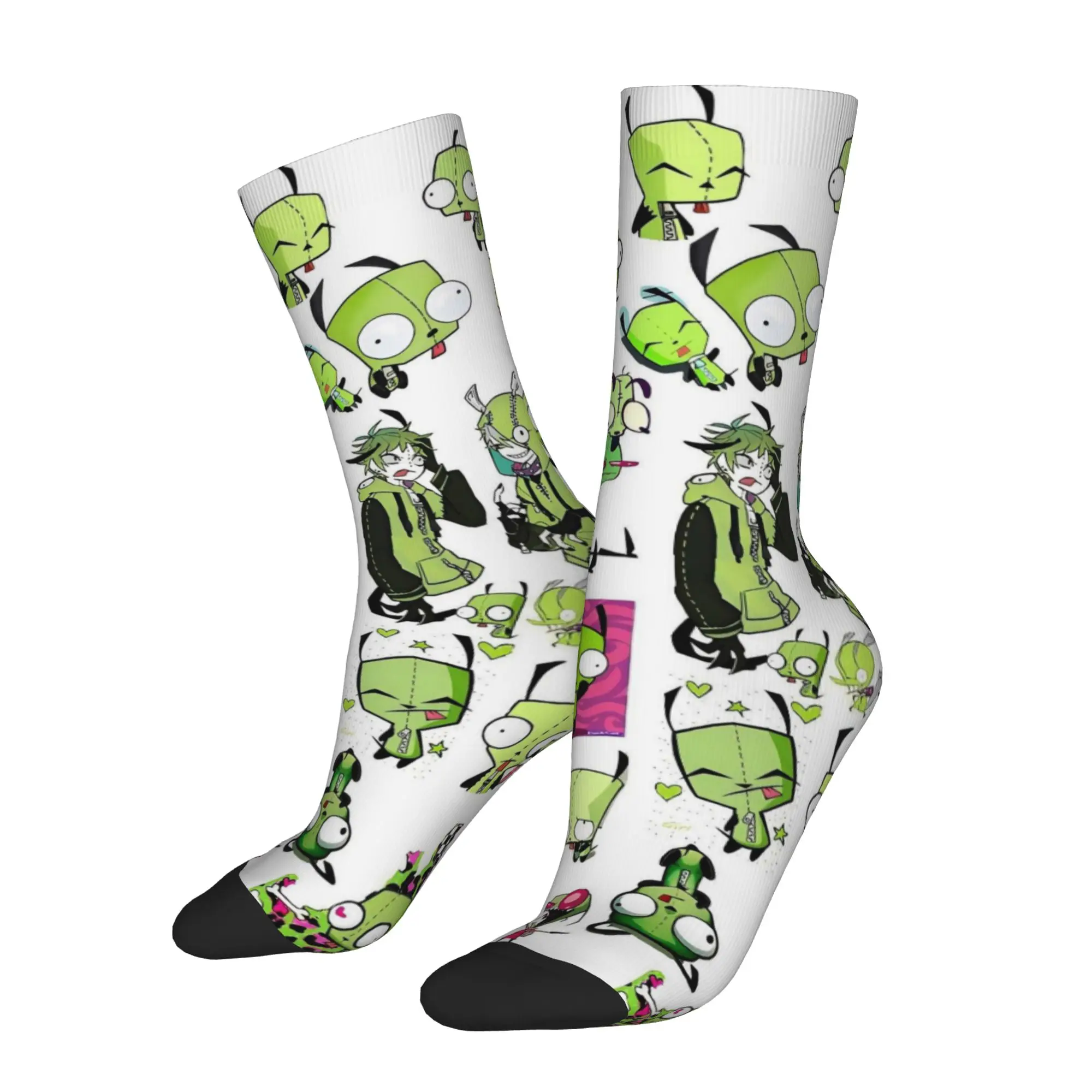 Harajuku Invader Zim Gir Cartoon Basketball Socks  Polyester Crew Socks for Women Men Sweat Absorbing