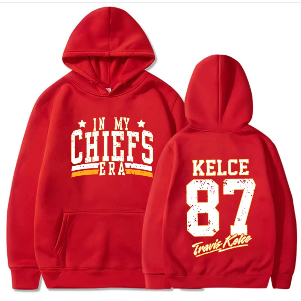 American Football Sweatshirt Men'S And Women'S Loose Casual Hoodie KC Chief Travis Kelce No.87 Long Sleeved Oversized Pullover﻿