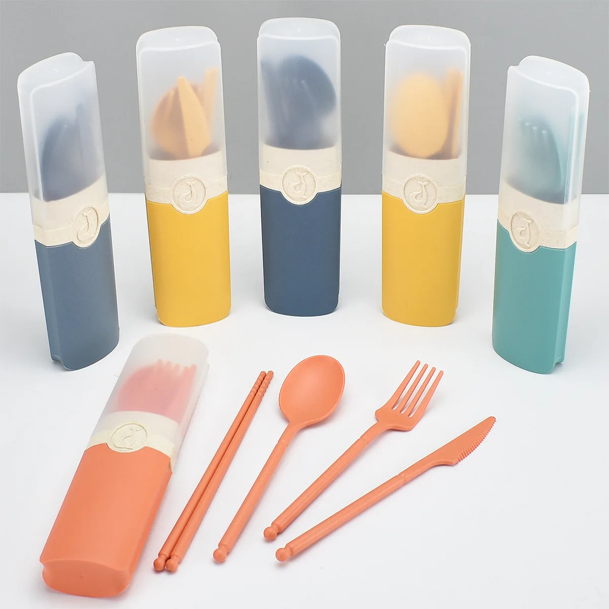 4pcs Cutlery Set Portable Tableware Reusable Spoon Knife Chopsticks Fork Travel Picnic with Carrying Box for Student Office