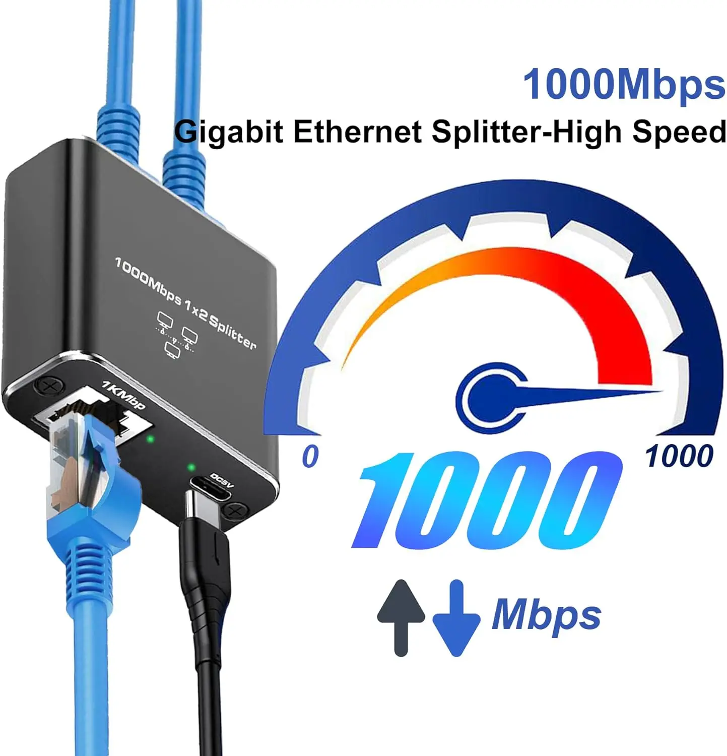 10 SZT. Rozdzielacz Gigabit LAN 1 na 2, 1000Mbps, Szybki, Zasilany przez USB, Do Kabli Cat5/6/7/8