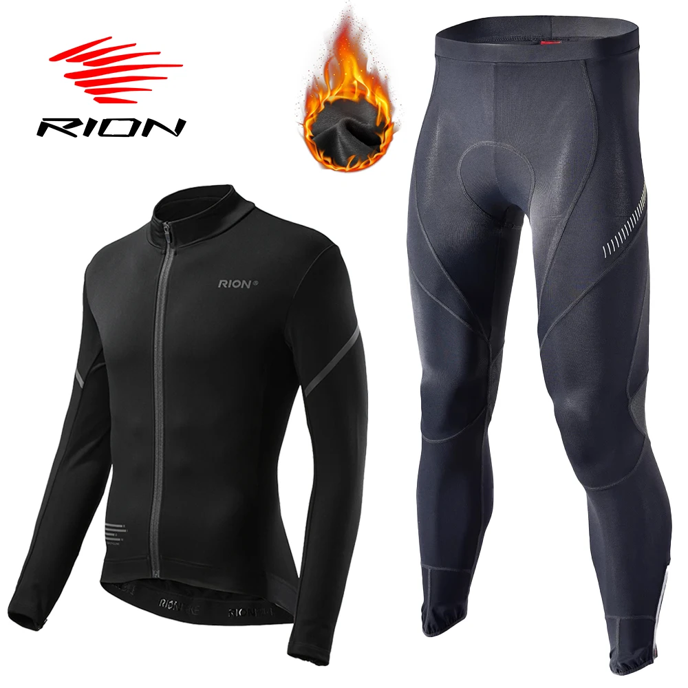 RION Cycling Men Jersey Set Winter Breathable Jerseys Men's Long Sleeve Shirt For Bicycle 3D Pad MTB Clothing Quick Dry