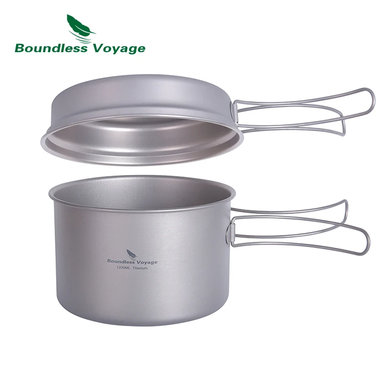 

Boundless Voyage Titanium Pot Frying Pan, Backpacking Pot Folding Handles, Outdoor Camping Picnic Cooking Set, Titanium Pot