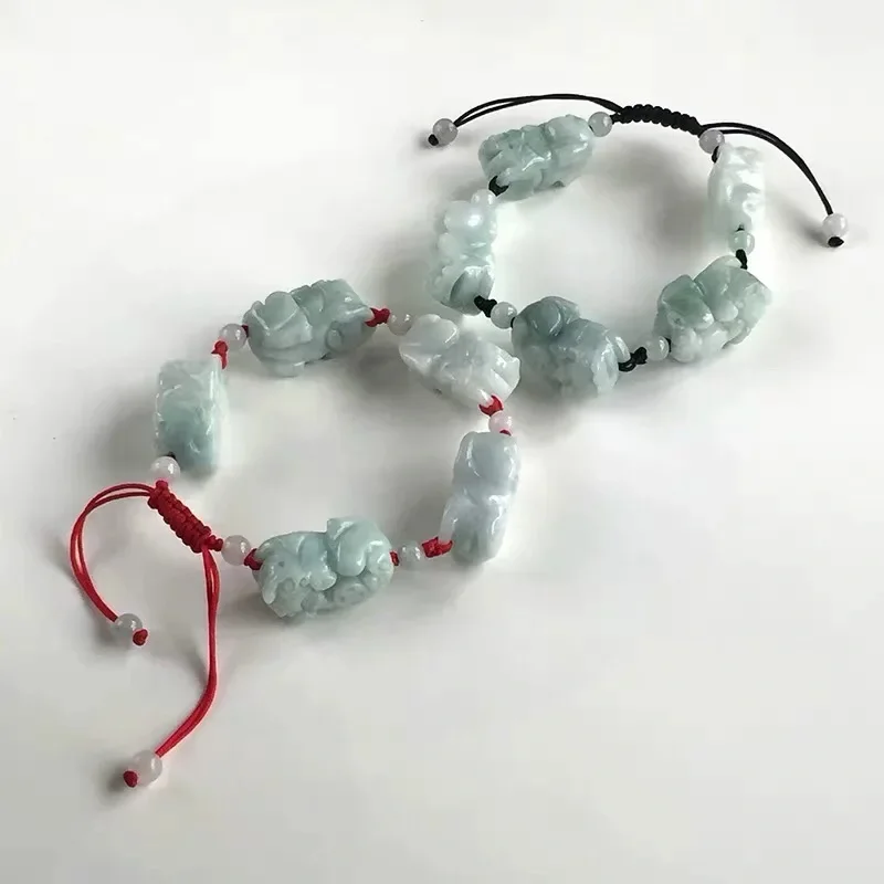 Customized Natural Jade Emerald Pixiu Bracelet Adjustable Bangle Jewellery Fashion Accessories Hand Knotting Woman LUCK Amulet