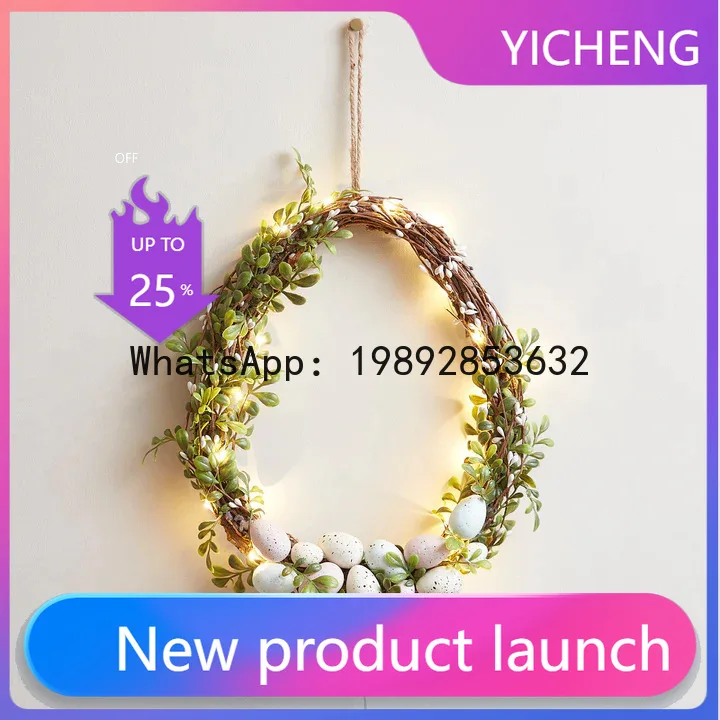 

ZZ Easter Wreath Egg Wreath Spring Flower Ring Door Hanging Decoration
