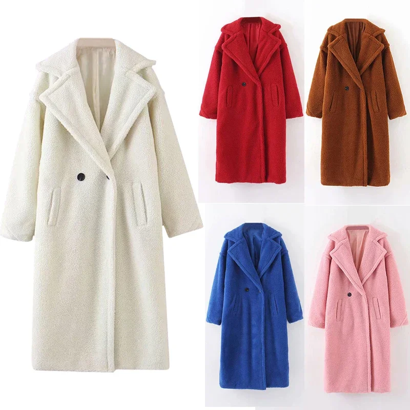 TEELYNN – manteau en fausse fourrure d'agneau, à manches longues, chaud, solide, Teddy, décontracté, vintage, col rabattu, vêtements d'extérieur, hiver