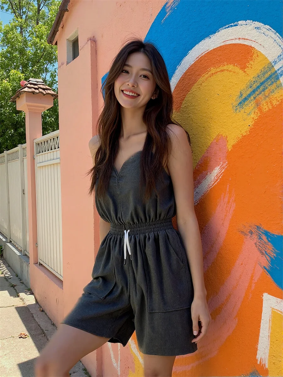 Perna larga casais shorts das mulheres do vintage estilo americano esportes curto cintura alta carga calças soltas denim na moda rua azul