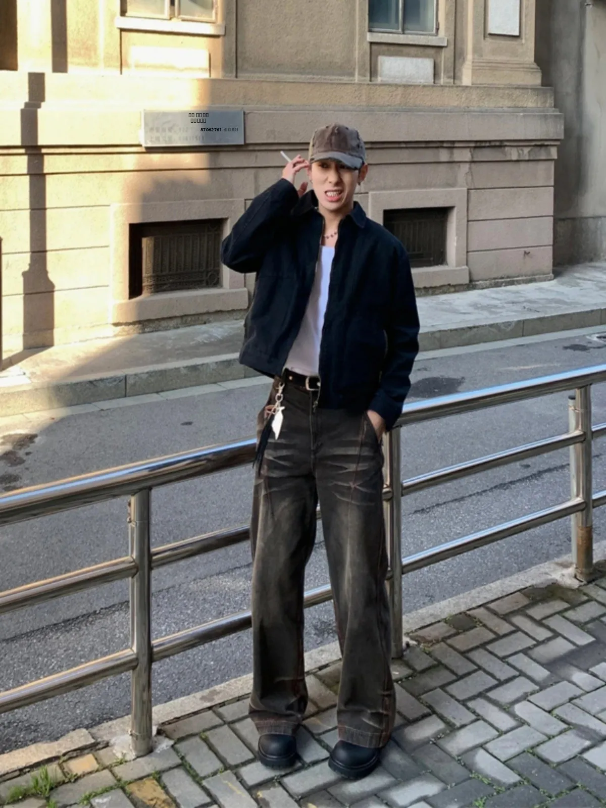 

Waed Bla ey Men's Jeans Straight Leg Long Trousers American Sle Spring Autumn Trendy Brand OOTD Street Sle