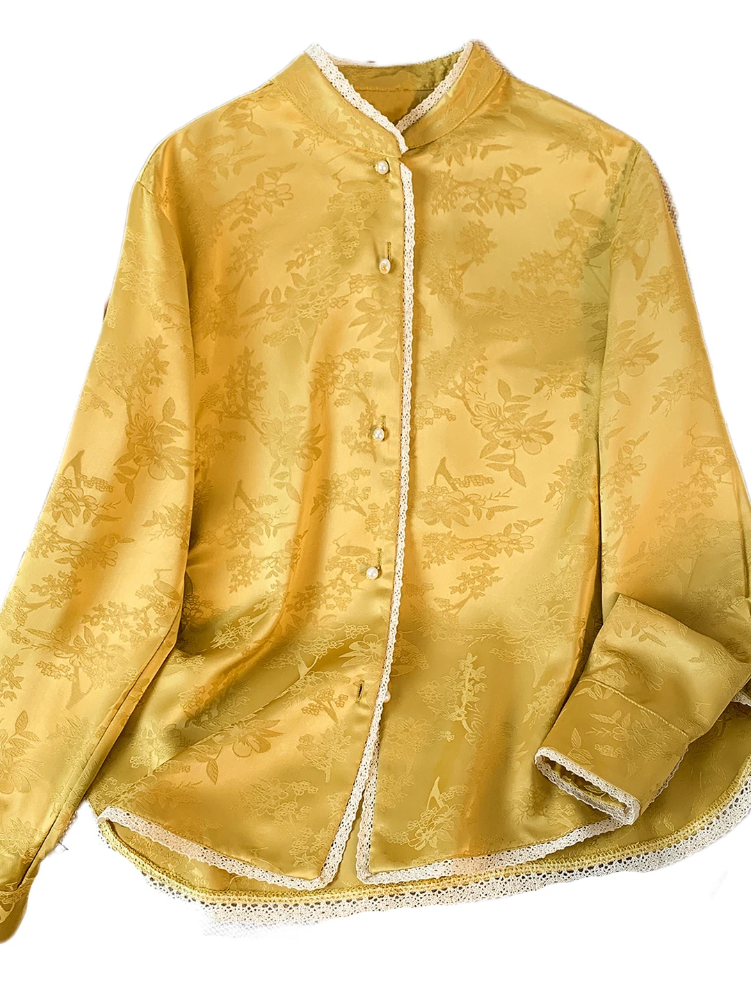 New Chinese Sle Long Sve Embroidered irt Women's Autumn High-End Floral Lace Splicing Beaded Stand Collar Base Top