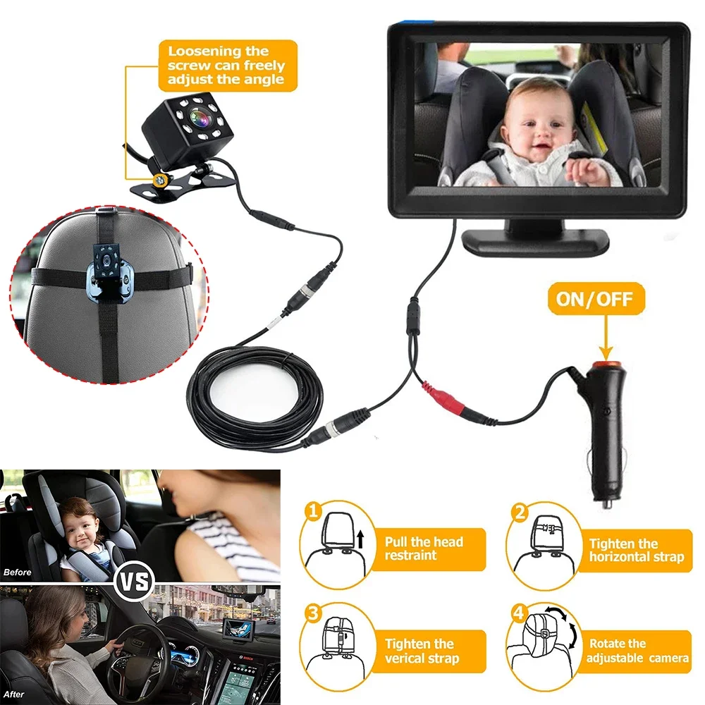 Infant Rear 4.3 Inch Folding Display View Camera 8 LED Infrared Night Vision Baby Car Mirror Waterproof Easy Installation Baby