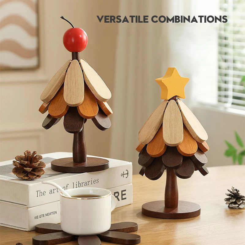 3/4/5 Layers Christmas Tree Dining Table Insulation Pad Placemat Solid Wood Heat-Proof Rebound Creativity New Year Gift