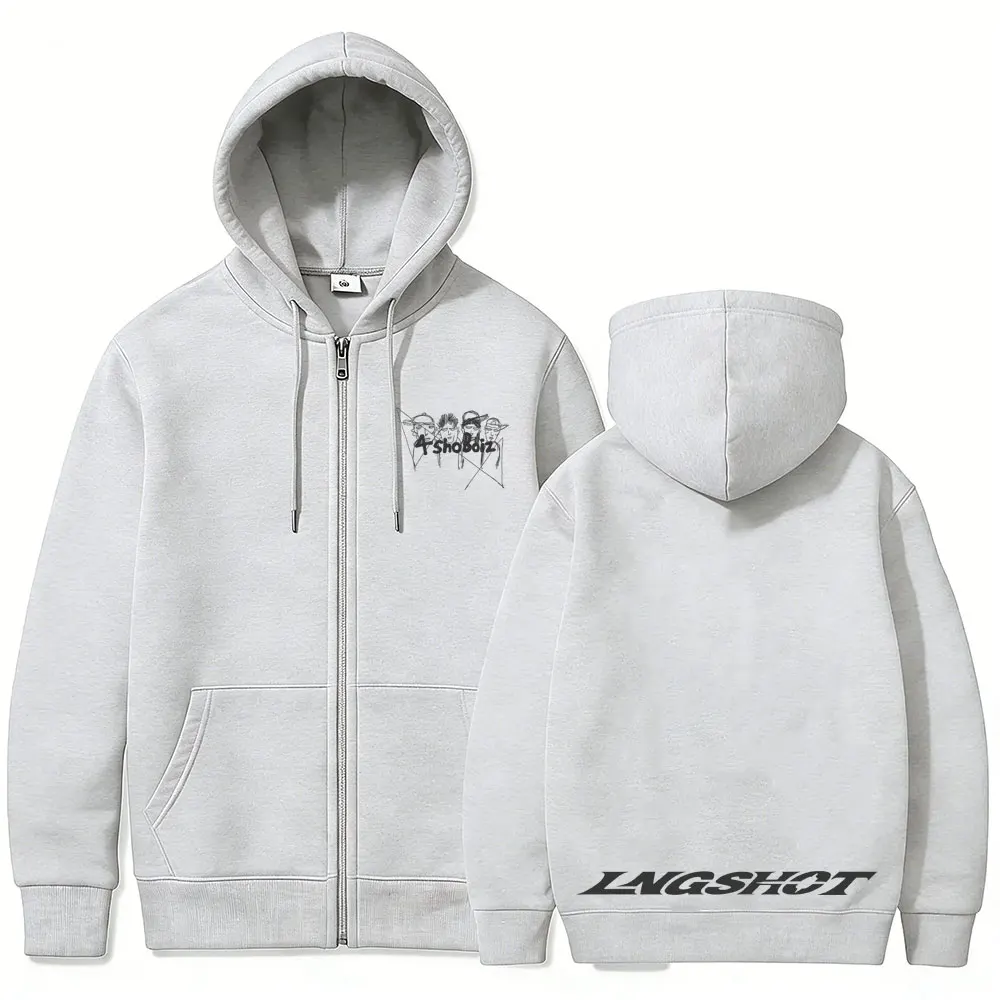 Koreanische Mode Kpop Lngshot Jay Park Same Zipper Hoodie Herren Damen Hip Hop Oversized Zip-Up Jacke Herren Fleece Zip-Up Sweatshirt – Detail 6