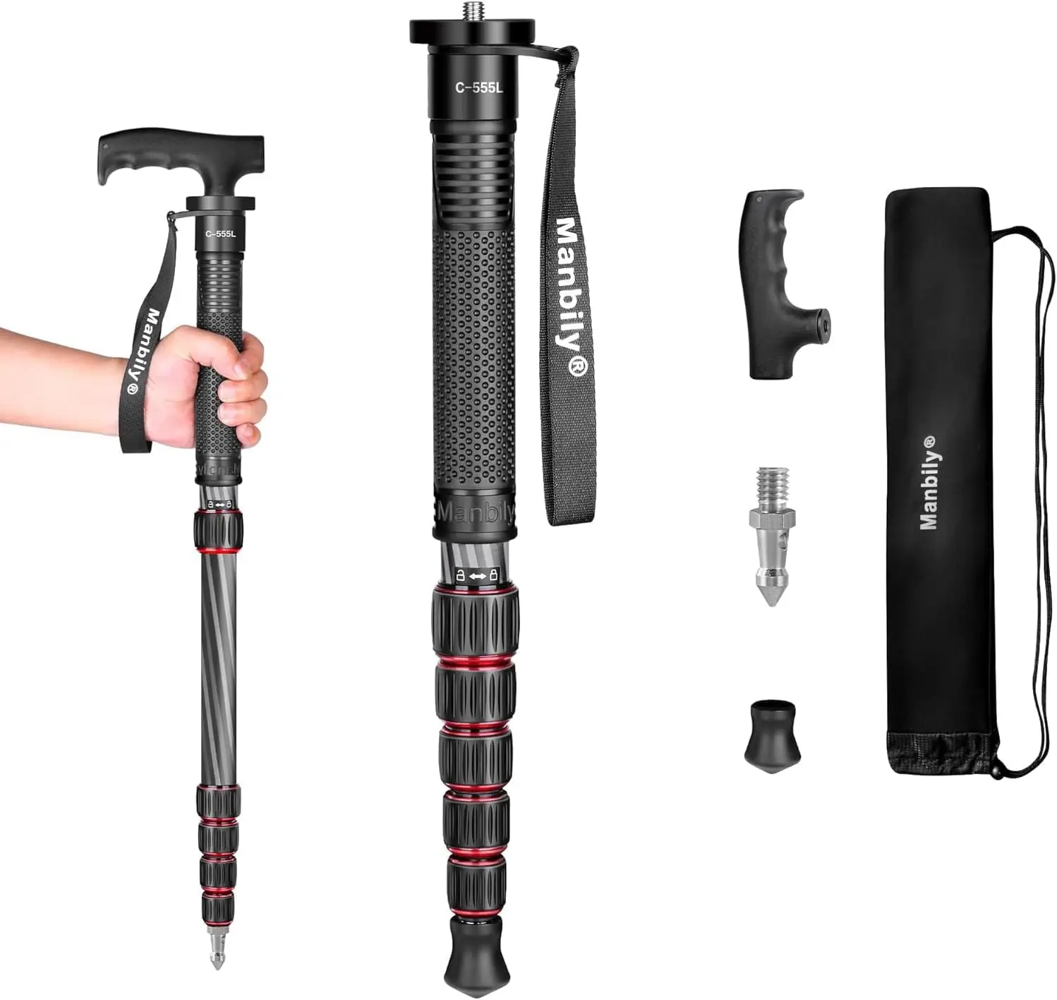 

Carbon Fiber Monopod for DSLR Camera, Lightweight Travel Tripod with Walking Stick Handle, 61 inch, 6 Sections, 15.4 lbs Load