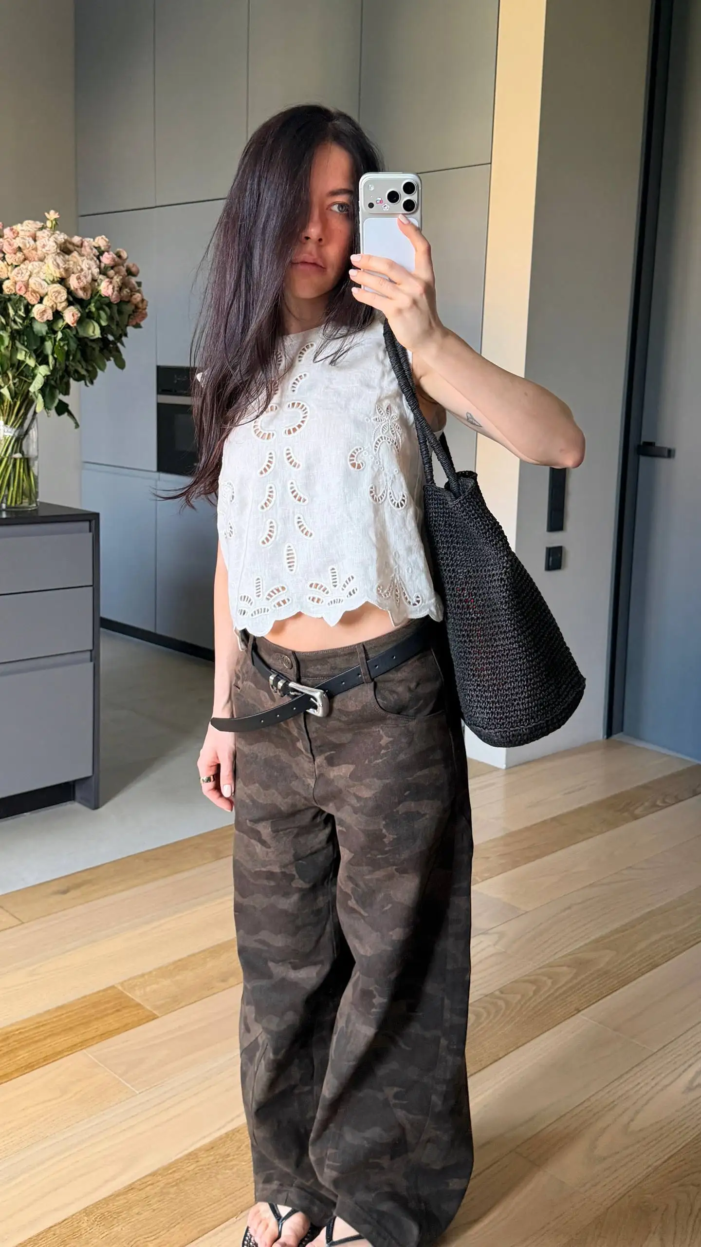 FSLE【Premium Series】Summer Women Linen Two Piece Set Cut-Out Embroidered Sleeveless Top Midi Skirt Boho Beach Vacation Style