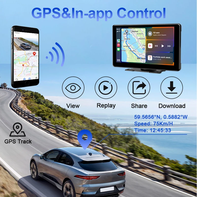 ADAS Dash Cam para carro, DVR sem fio, Carplay, Android Auto Navegação GPS, Gravador de vídeo, Câmera AUX Dashboard, Monitor BT 5G, 9 