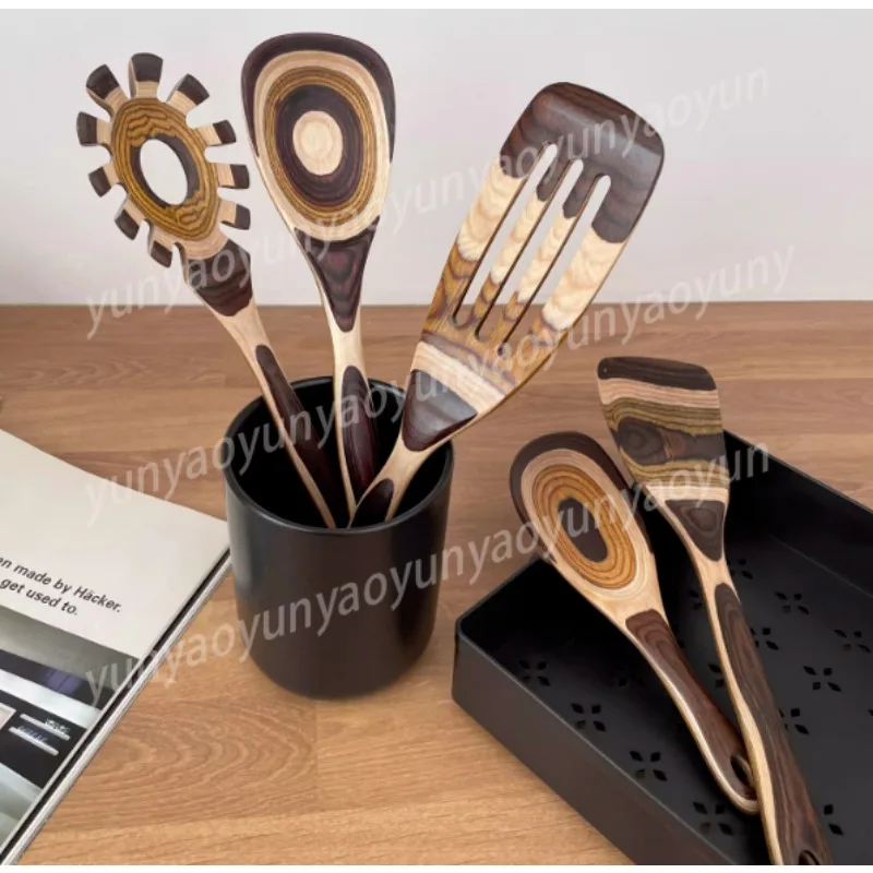 

Household Medieval Moroccan Wind Gradual Change Color Kitchen Wooden Shovel Retro Kitchen Utensils Spatula Set