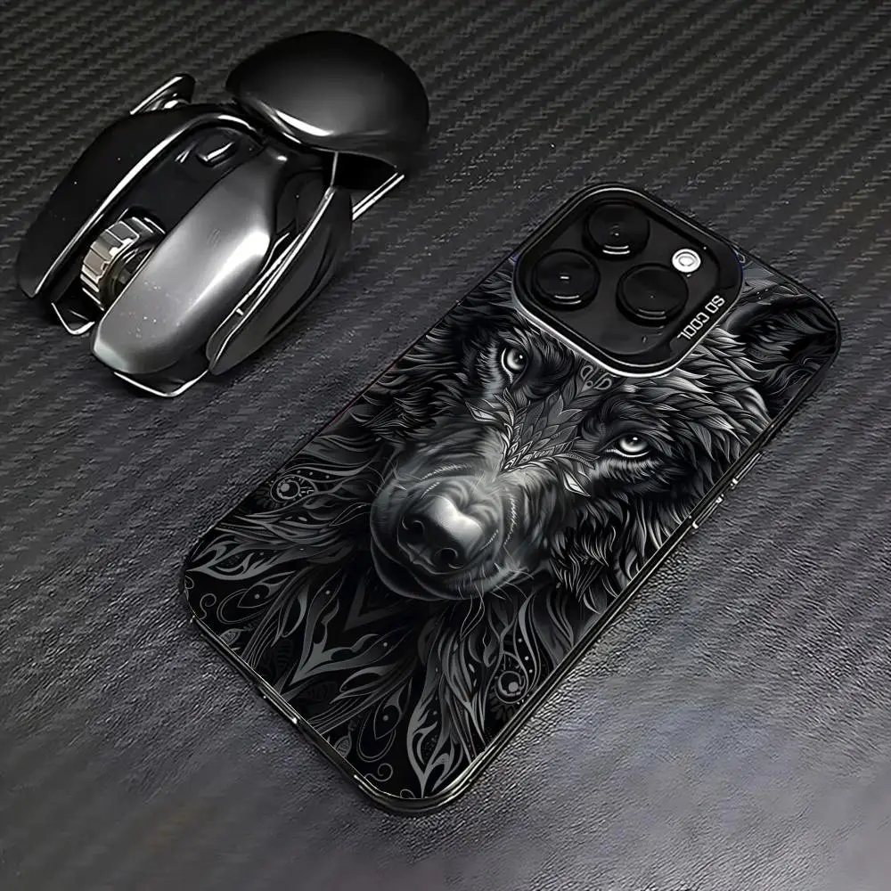 Schwarze Fierce Animal-Hülle für iPhone 16, 15, 14, 13, 12, 11 Pro/Max/Plus, stoßfeste Rückabdeckung, Anti-Fingerabdruck