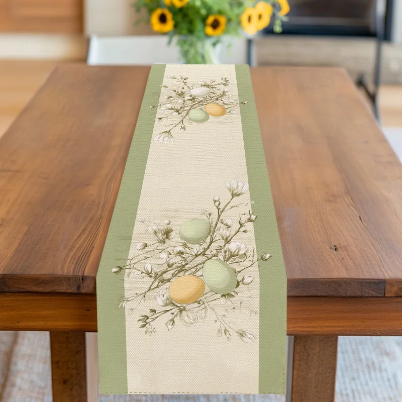 1 Piece of Table Runner with Egg and Flower Patterns, Suitable for Farmhouse, Indoor, Kitchen, Celebrations, Table Decoration, Restaurant and Banquet Decoration Supplies