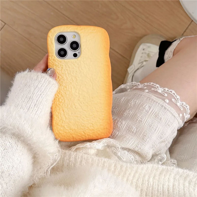 

Funny Silicone A slice of bread Phone Case for iPhone X XS XR 11 12 13 14 15 16 Pro Max 16pro 15pro roti Bread model Cover