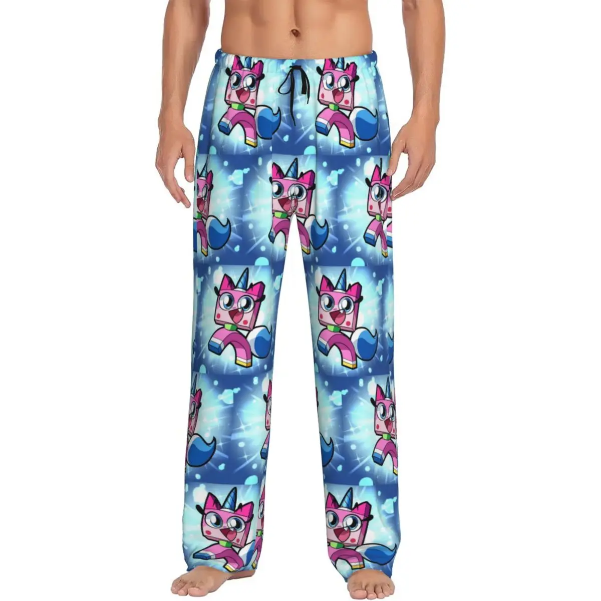 

Custom Unikitty Pajama Pants Men Cute Cartoon Lounge Sleep Drawstring Sleepwear Bottoms with Pockets