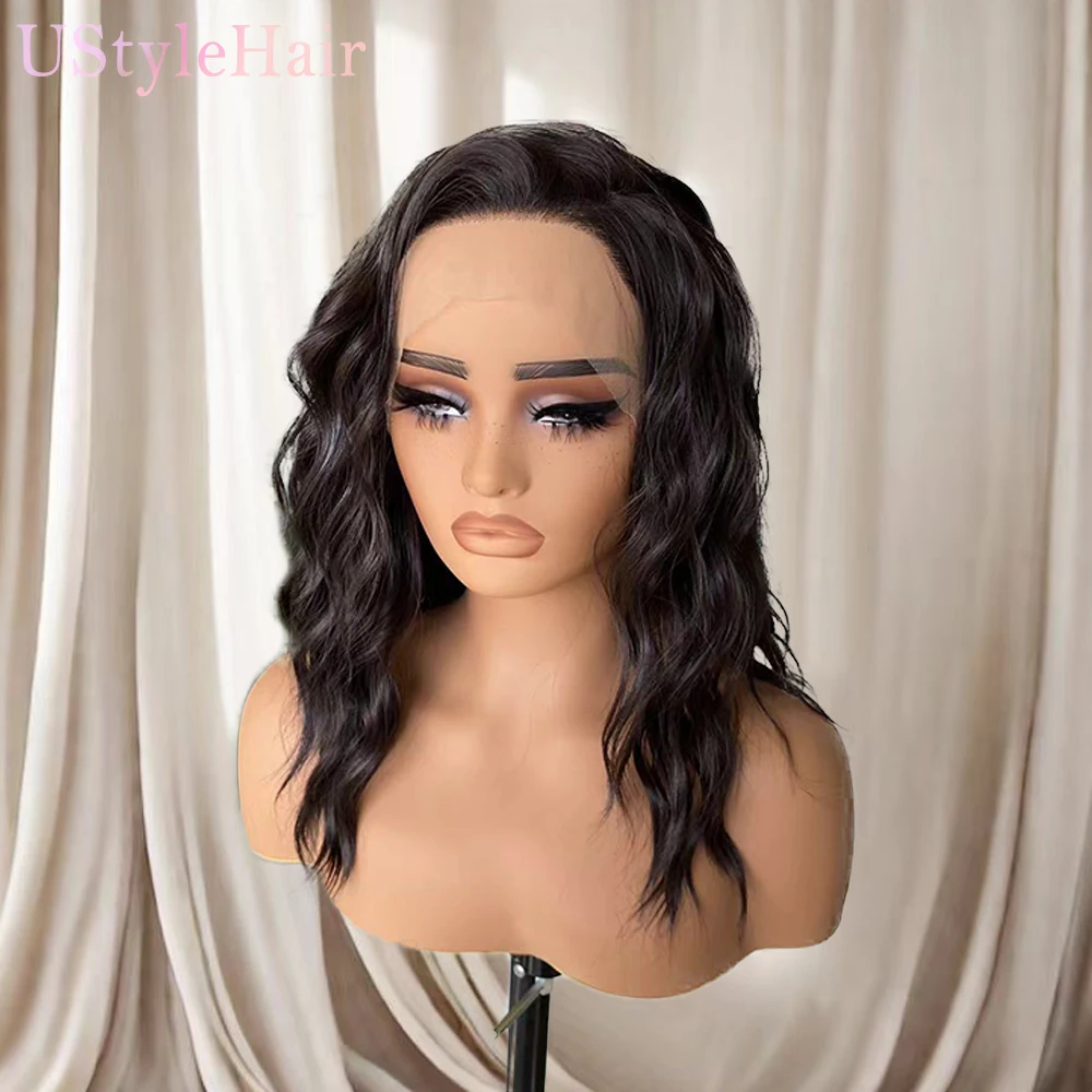 UstyleHair-Perruque Lace Front Wig synthétique ondulée, cheveux courts, brun foncé, aspect naturel, 12 pouces, degré de chaleur, 03 utilisation, perruque Cosplay