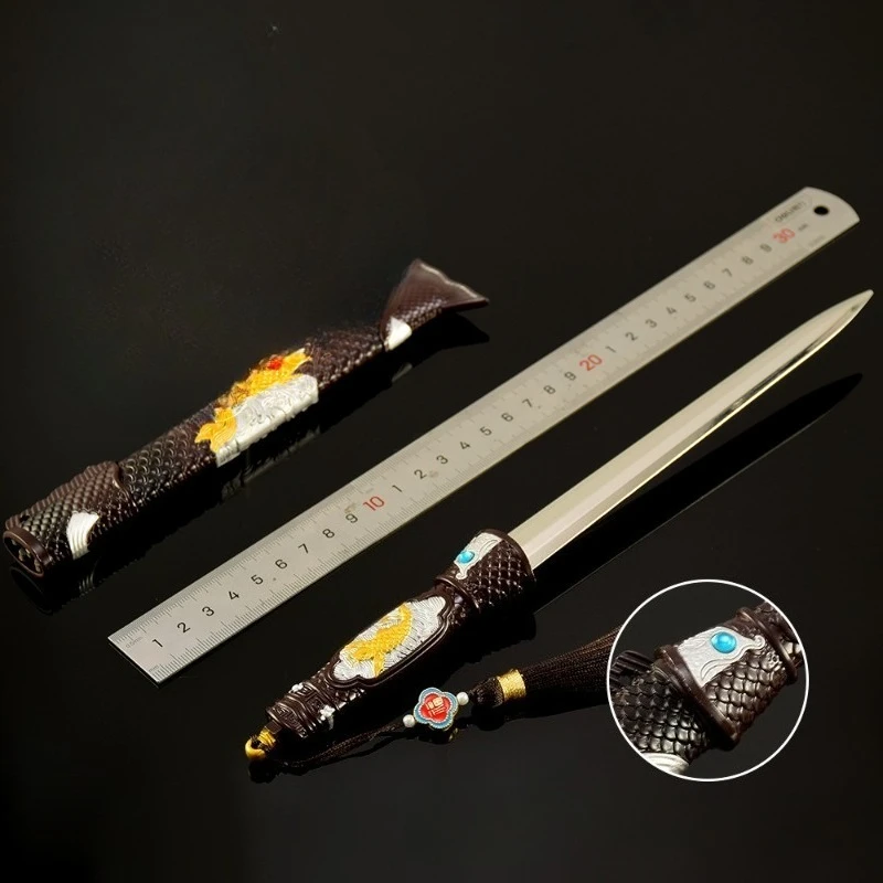 Modelos de armas frias de 30cm/11,81 polegadas, artesanato de metal, ornamentos, espadas de intestino de peixe, brinquedos, adereços de cosplay, coleção, presente de mesa