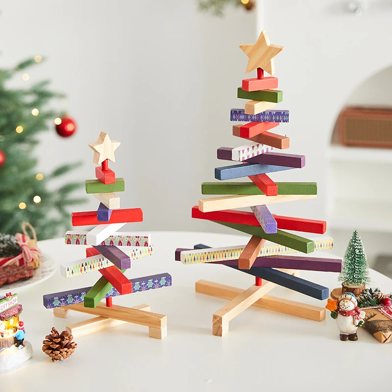 

Christmas decorations creative wooden Christmas tree children's gifts tabletop ornaments wooden colorful building block small