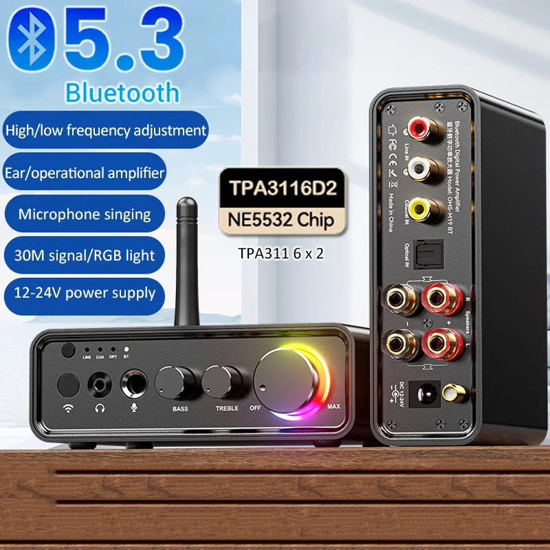 Transmissor do receptor de áudio Bluetooth 5.3, adaptador Bluetooth 2-em-1, 3.5mm Aux Jack, música estéreo RCA, adaptador sem fio para TV, carro, PC