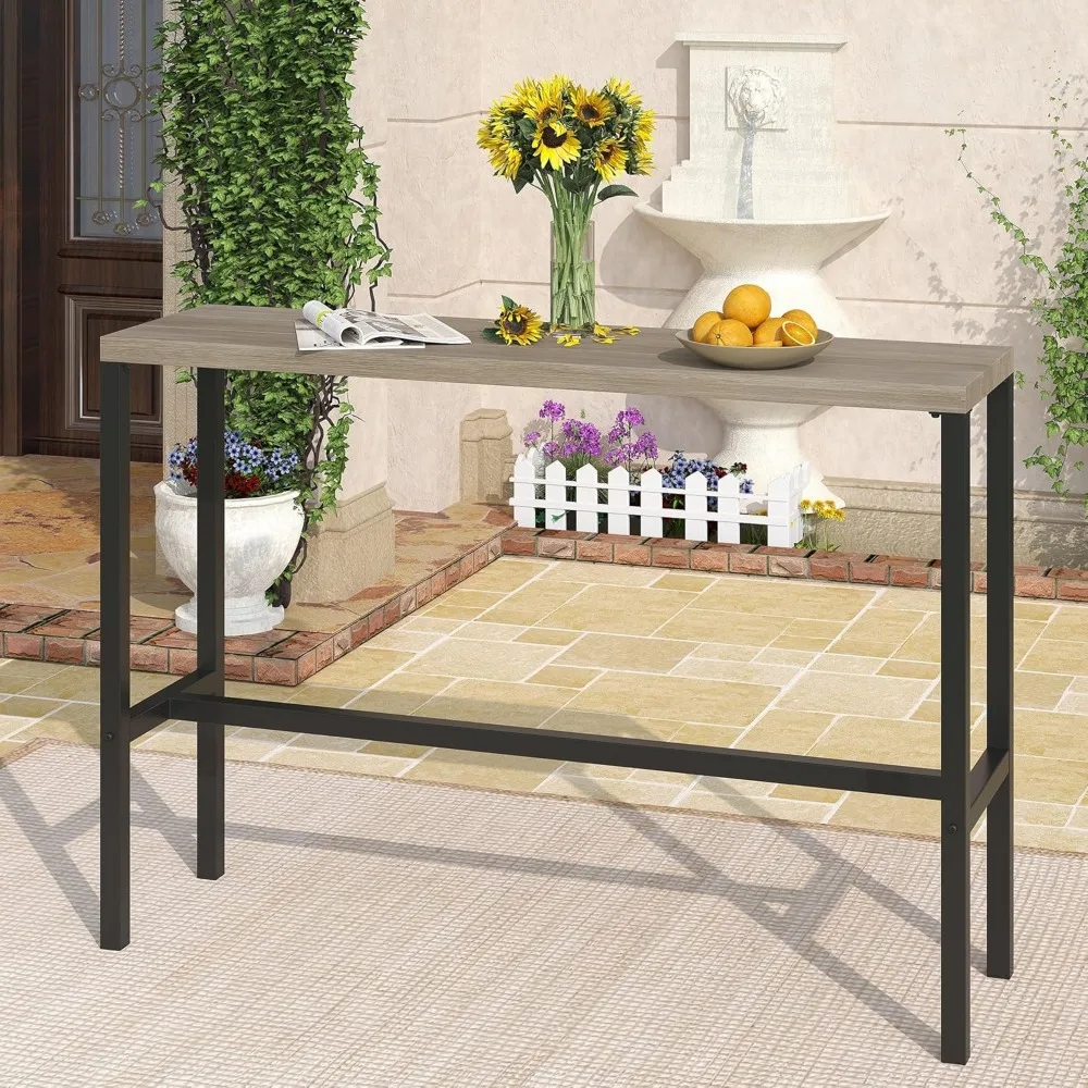 

45.3” Outdoor Bar Table, Patio Bar Height Pub Table, Rectangle Narrow Dining Table with Wood-Like Tabletop for Bistro, Balcony