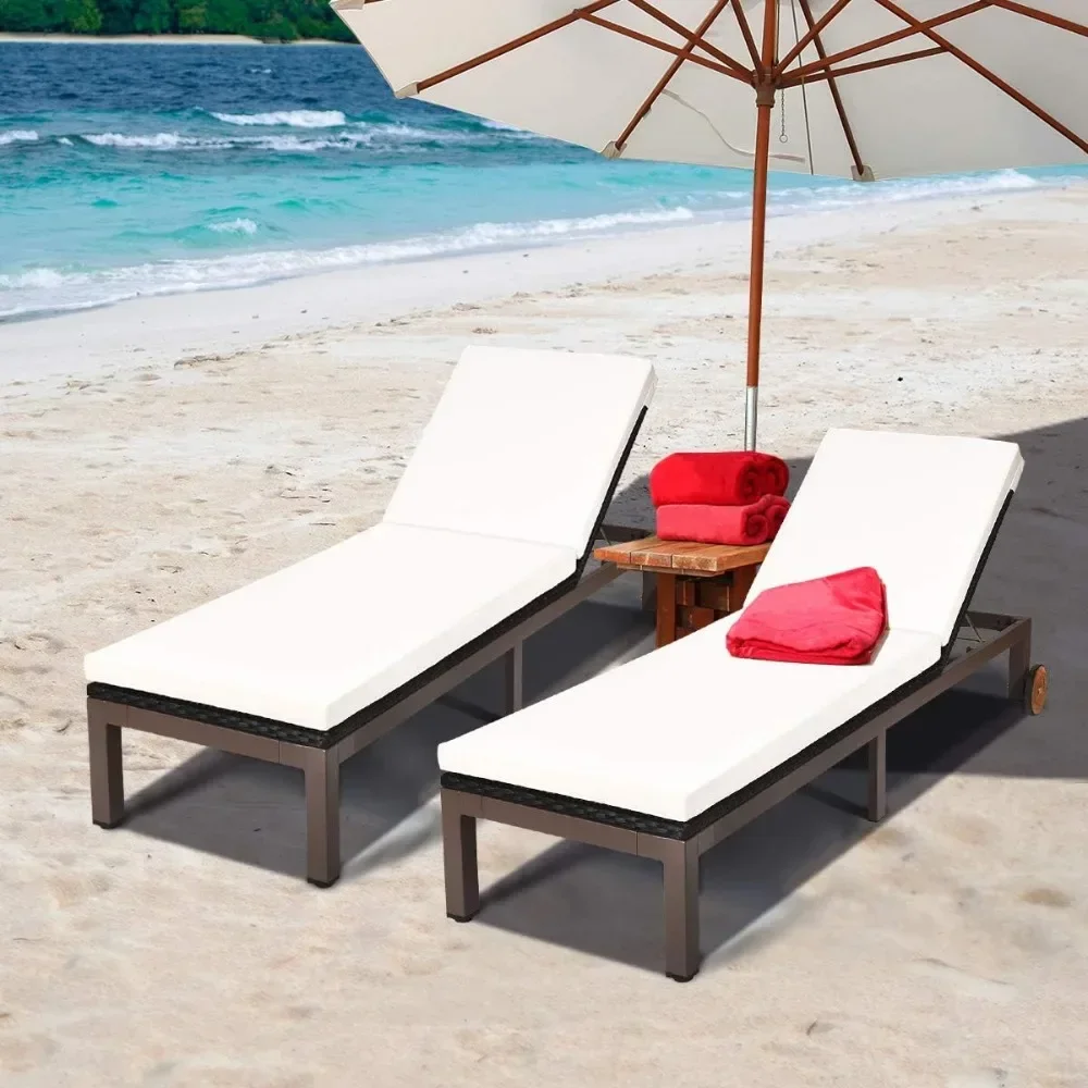 

Beach Chairs Outdoor Rattan Lounger Recliner W/Wheels, Wicker Chaise Chair W/Cushioned Seating, Recliner 5-Position Beach Chairs