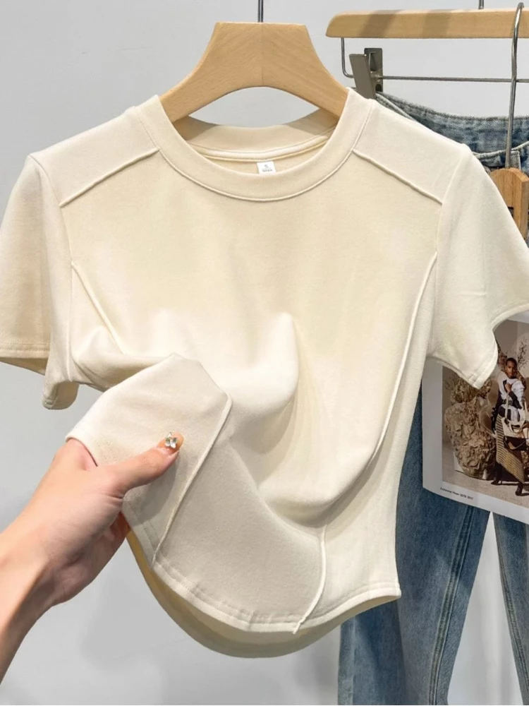 2026 Summer White T-shirt Cotton Female Short-sleeved Student Versatile Slim T-shirt Harajuku Crop Top Trend image 5