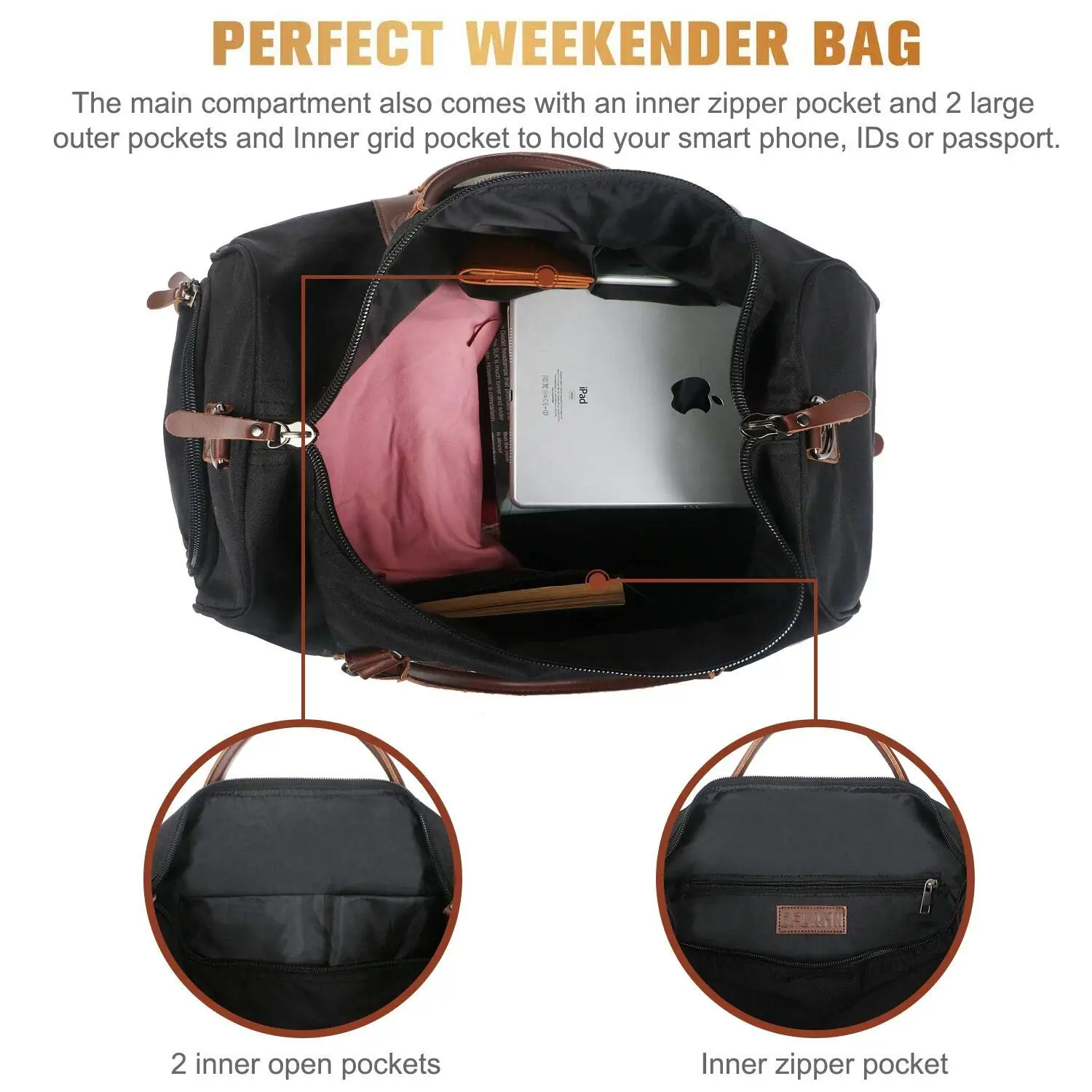 Duffle Bag for Men Canvas Weekender Overnight Bag Large Size Luggage Travel Bag Carry On With Shoe Compartment and Toiletry