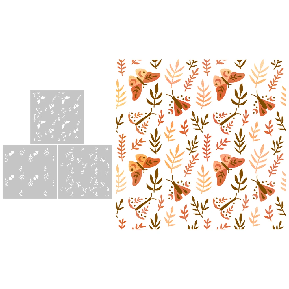 MangoCraft 장식용 플라스틱 스텐실, DIY 스크랩북 용품, 카드 앨범 배경용 스텐실, 가을 나비 잎, 3PCs