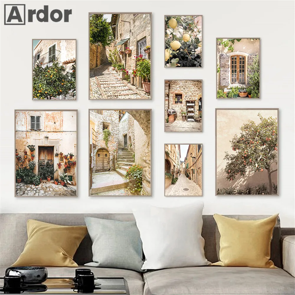 Italy Rural Landscape Posters Canvas Painting Orange Tree Lemon Wall Art Print Nordic Posters Wall Pictures Living Room Decor