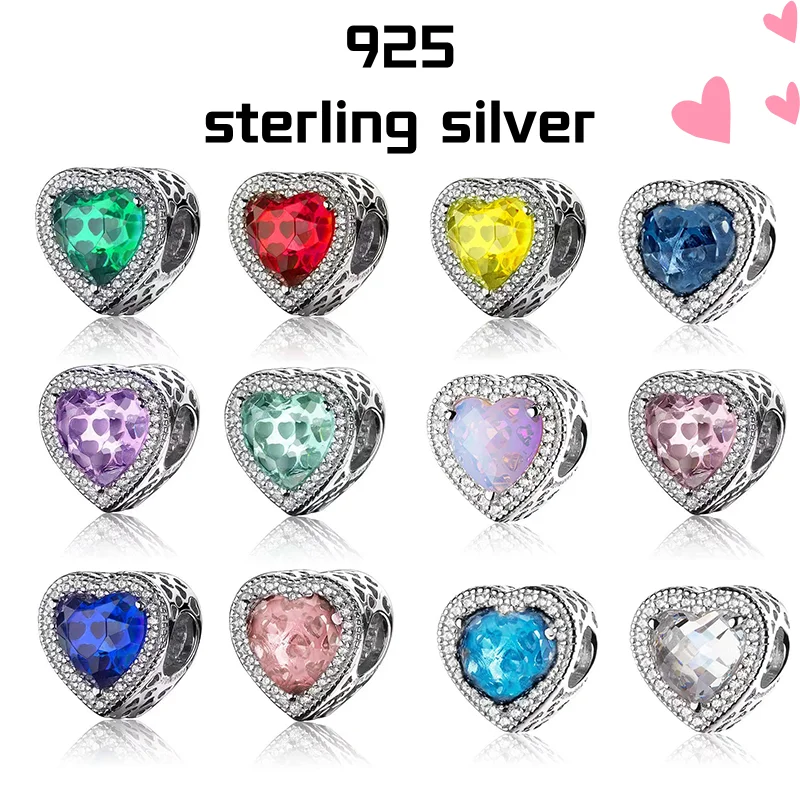

925 Sterling Silvering Pink Heart-shaped Pitaya Car Earphone Fine Beads Fit Original Charms Bracelet Women DIY Jewelry
