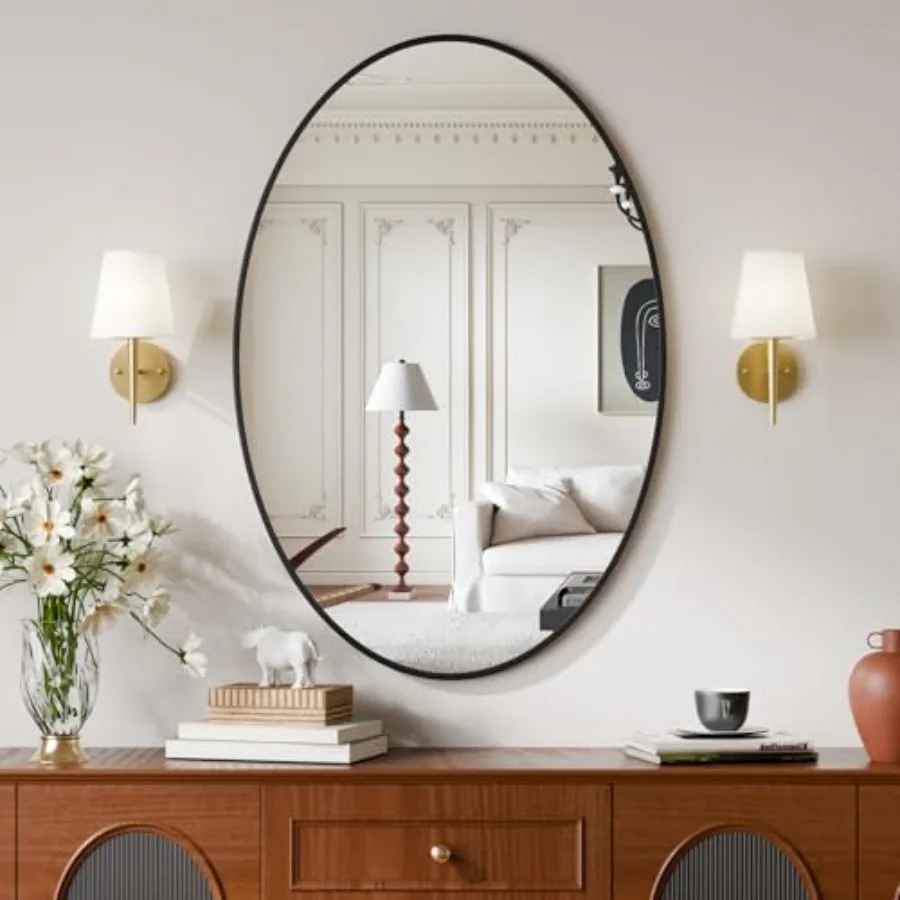 

24"x36" Oval Bathroom Mirror with Metal Frame - Oval Wall Mirror Hanging or Leaning Vertical or Horizontal for Bedroom Living R