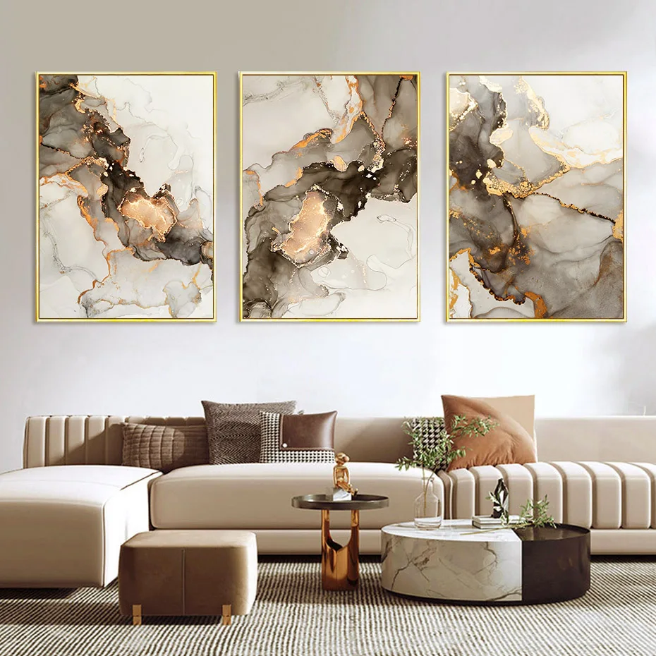 

Abstract Gold Beige Black Marble Wall Poster Print Canvas Painting Interior Modern Art pictures Living Room Home Decor