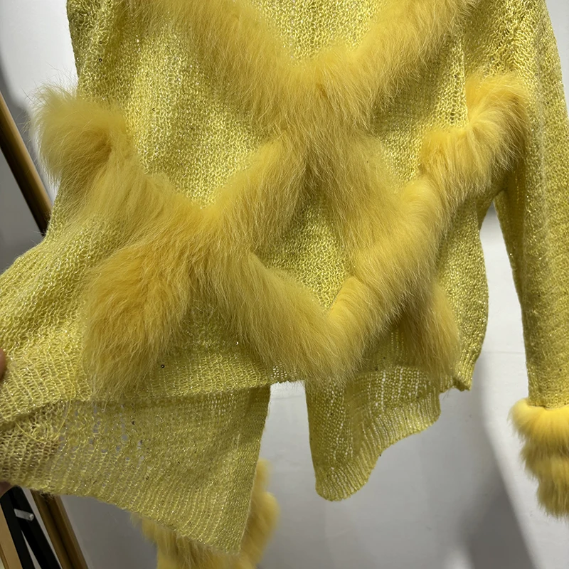 2025 حار بيع تصميم خاص الأبيض رقيقة الفراء محبوك معطف الفتاة الفاخرة ضئيلة ريال فوكس الفراء سترة ارتداء