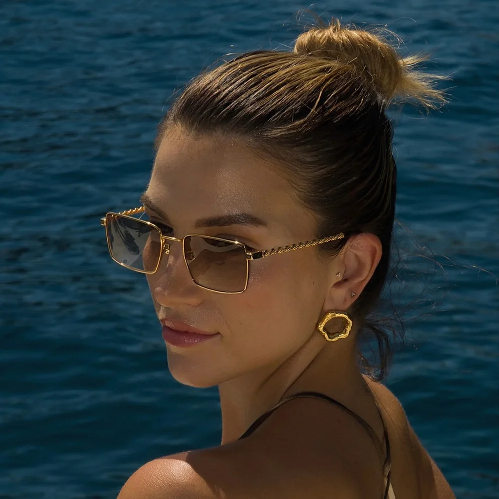 

New Metal Thread Square Sunglasses for Women Fashion Punk Summer Outdoor Sun Glasses Female Brown Shades Oculos De Sol UV400
